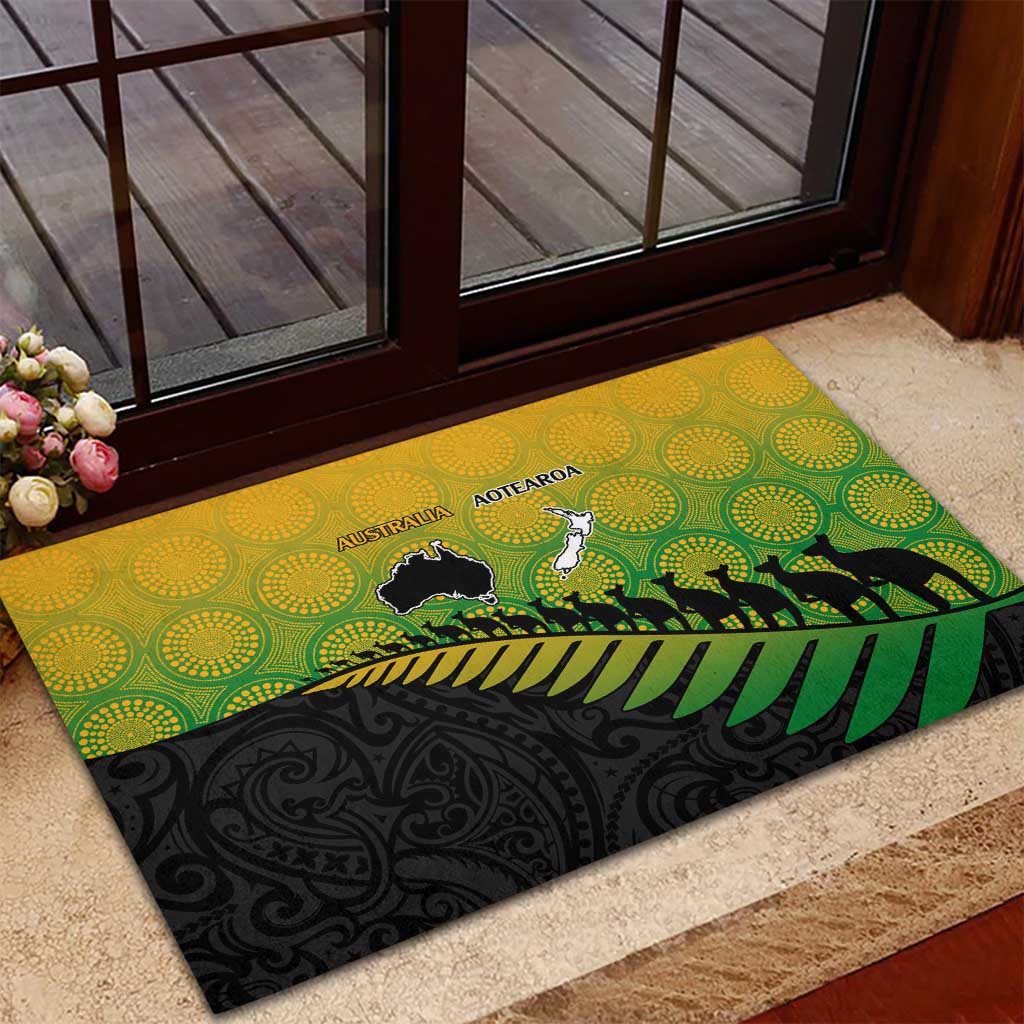 Australia New Zealand Rugby Rubber Doormat Gradient Aboriginal Wallabies and Maori Black Fern - Polynesian Pride