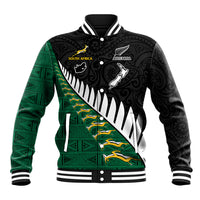 Custom South Africa and Aotearoa Rugby Baseball Jacket Springboks Black Fern Maori Vibe LT9 Unisex Black - Polynesian Pride