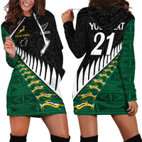Custom South Africa and Aotearoa Rugby Hoodie Dress Springboks Black Fern Maori Vibe LT9 - Polynesian Pride