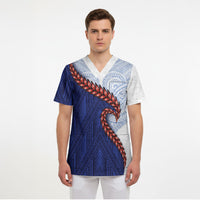 Ula Fala Red Samoa Chief Scrub Top Samoan Art Black Tribal