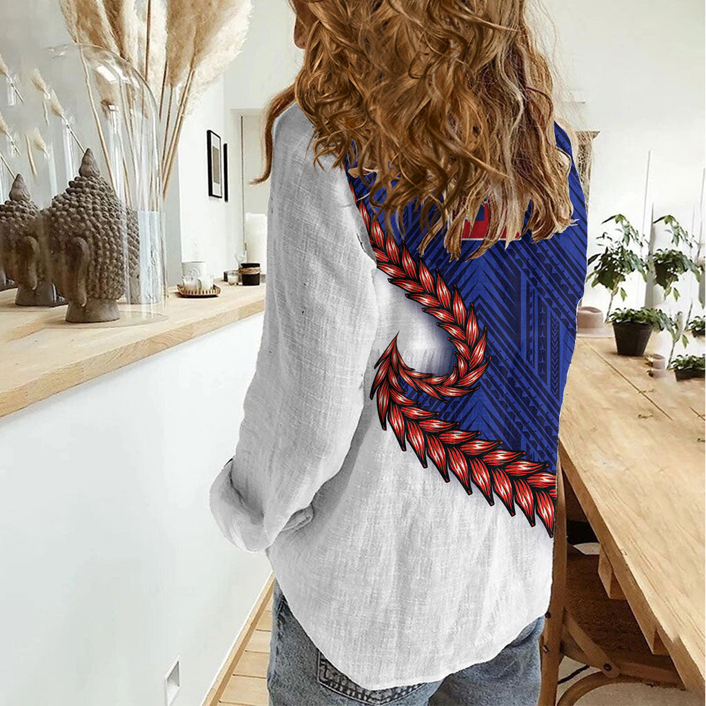 Ula Fala Red Samoa Chief Women Casual Shirt Samoan Art Black Tribal