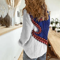 Ula Fala Red Samoa Chief Women Casual Shirt Samoan Art Black Tribal