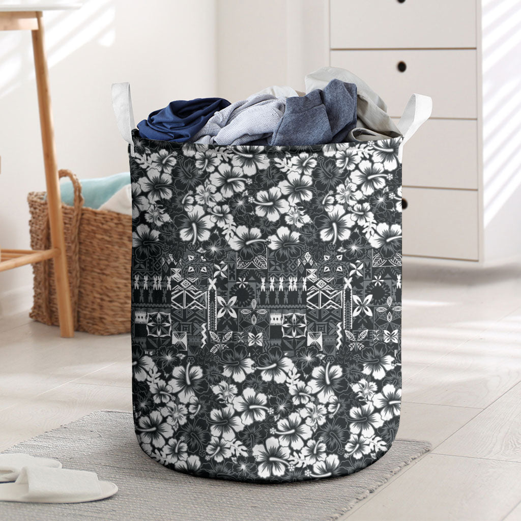 Black Hawaiian Tapa Tribal Hibiscus Laundry Basket
