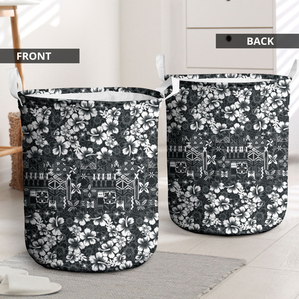 Black Hawaiian Tapa Tribal Hibiscus Laundry Basket
