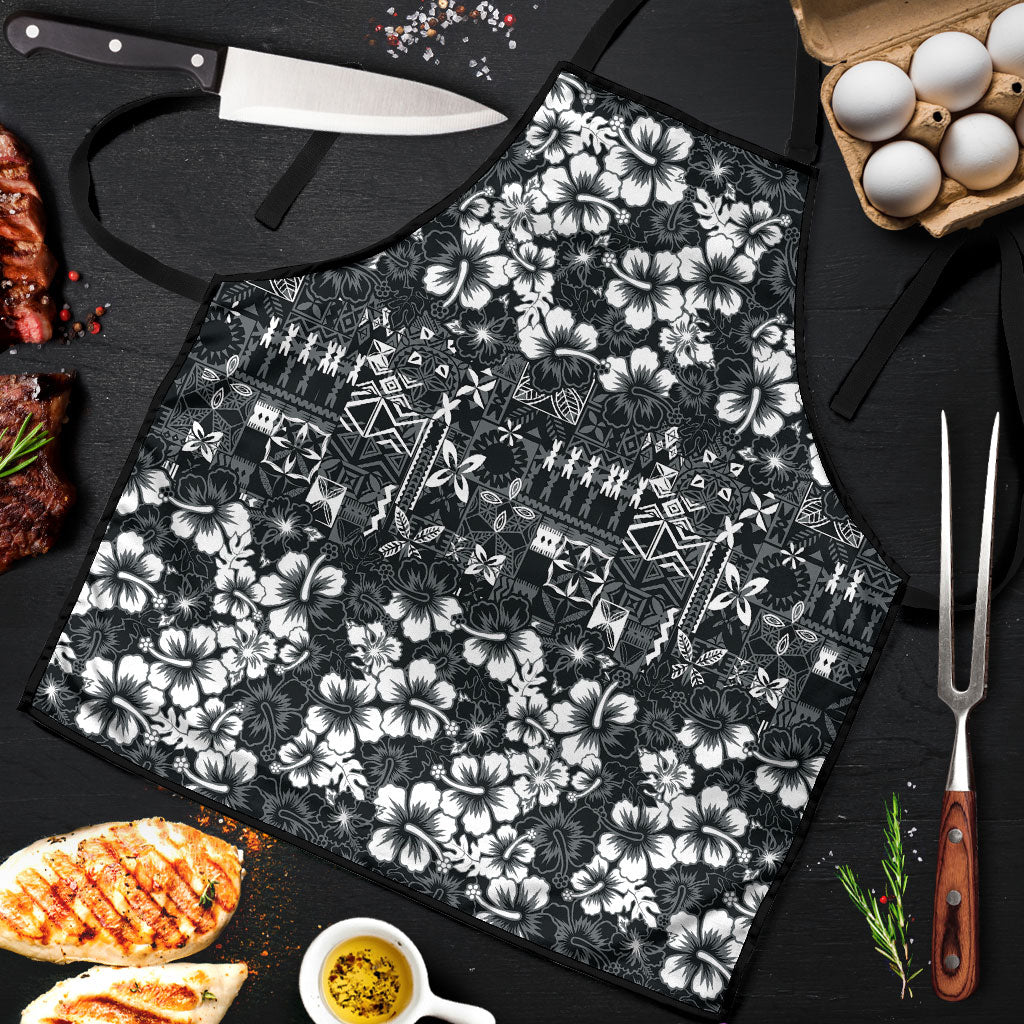 Black Hawaiian Tapa Tribal Hibiscus Apron