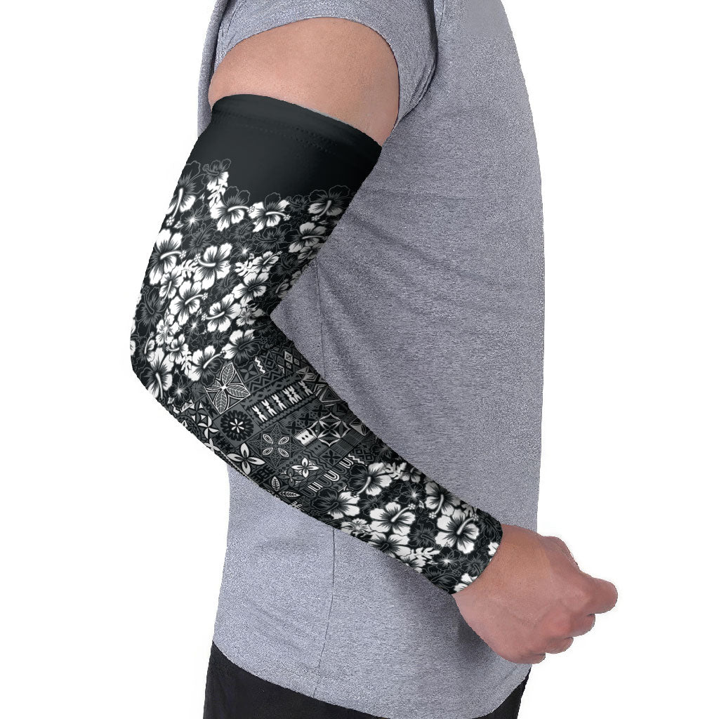 Black Hawaiian Tapa Tribal Hibiscus Arm Sleeves