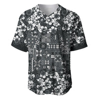 Black Hawaiian Tapa Tribal Hibiscus Baseball Jersey