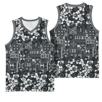 Black Hawaiian Tapa Tribal Hibiscus Basketball Jersey