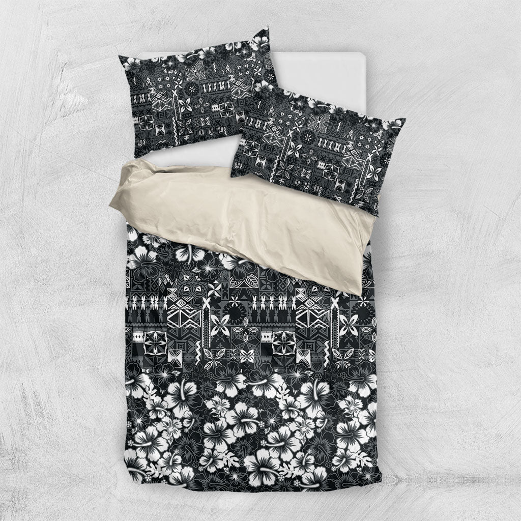 Black Hawaiian Tapa Tribal Hibiscus Bedding Set