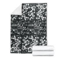 Black Hawaiian Tapa Tribal Hibiscus Blanket