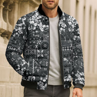 Black Hawaiian Tapa Tribal Hibiscus Bomber Puffer Jacket