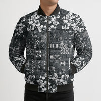 Black Hawaiian Tapa Tribal Hibiscus Bomber Puffer Jacket