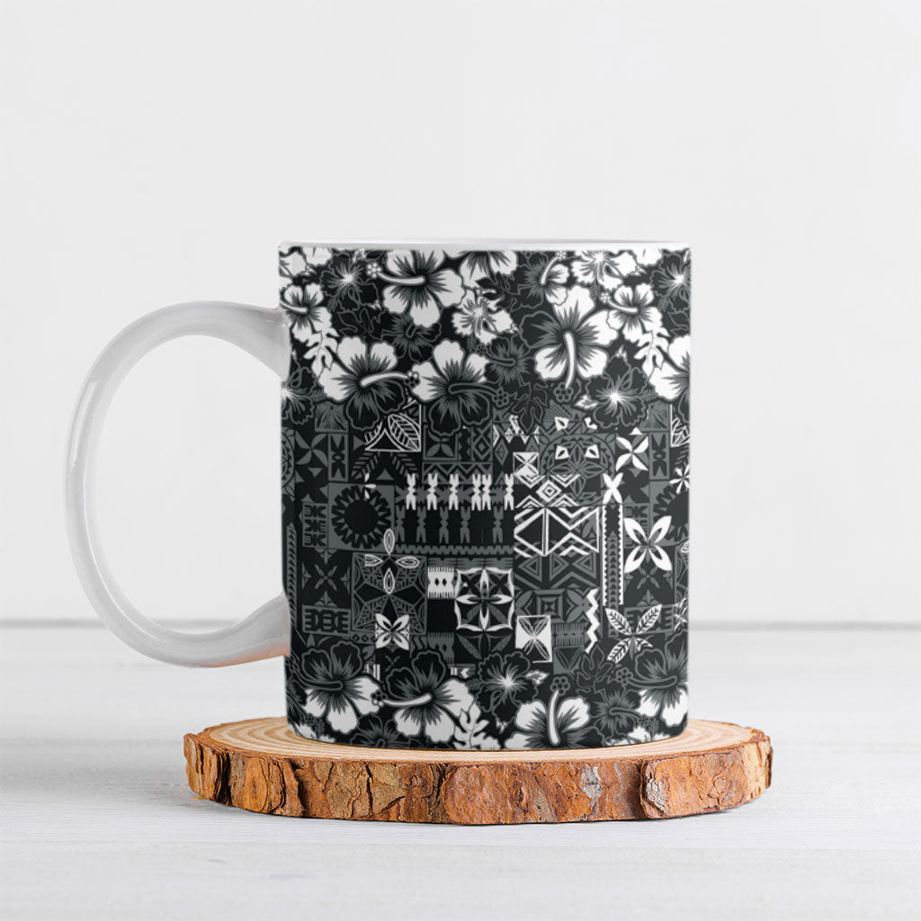 Black Hawaiian Tapa Tribal Hibiscus Ceramic Mug