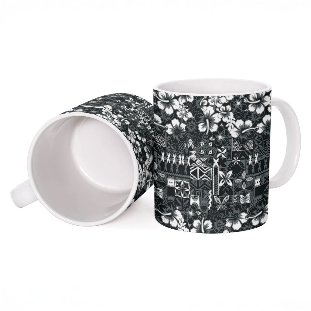 Black Hawaiian Tapa Tribal Hibiscus Ceramic Mug