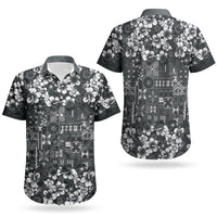 Black Hawaiian Tapa Tribal Hibiscus Couples Matching Off Shoulder Maxi Dress and Hawaiian Shirt