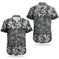 Black Hawaiian Tapa Tribal Hibiscus Couples Matching Short Sleeve Bodycon Dress and Hawaiian Shirt