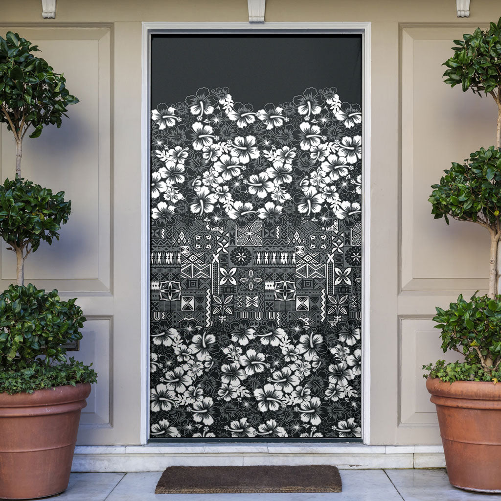 Black Hawaiian Tapa Tribal Hibiscus Door Cover