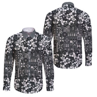 Black Hawaiian Tapa Tribal Hibiscus Family Matching Long Sleeve Bodycon Dress and Hawaiian Shirt