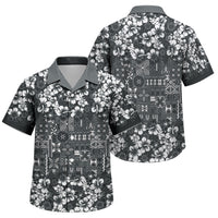 Black Hawaiian Tapa Tribal Hibiscus Family Matching Long Sleeve Bodycon Dress and Hawaiian Shirt