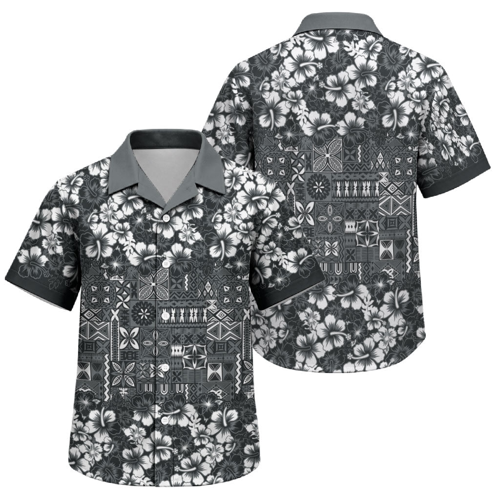 Black Hawaiian Tapa Tribal Hibiscus Family Matching Mermaid Dress and Hawaiian Shirt