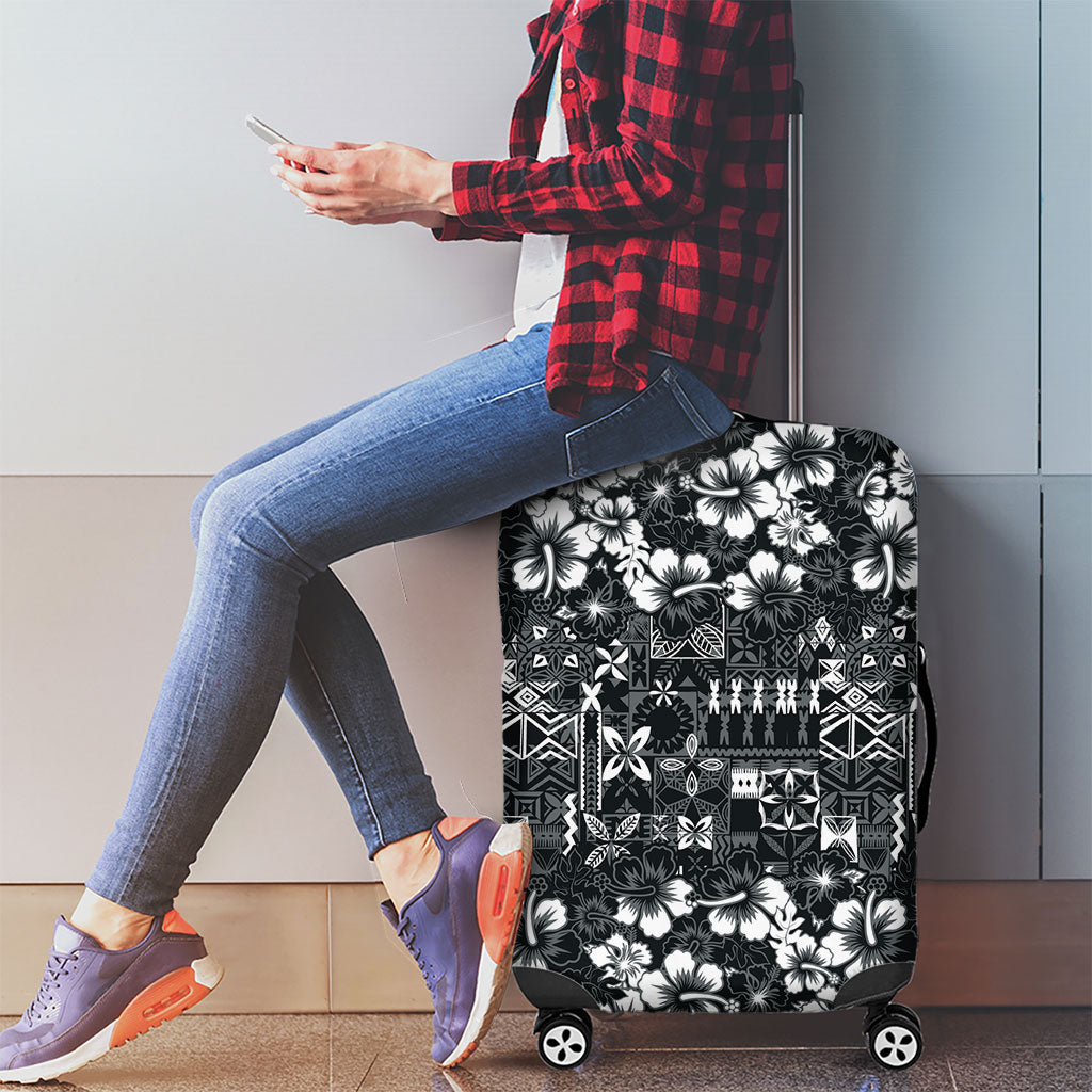 Black Hawaiian Tapa Tribal Hibiscus Luggage Cover