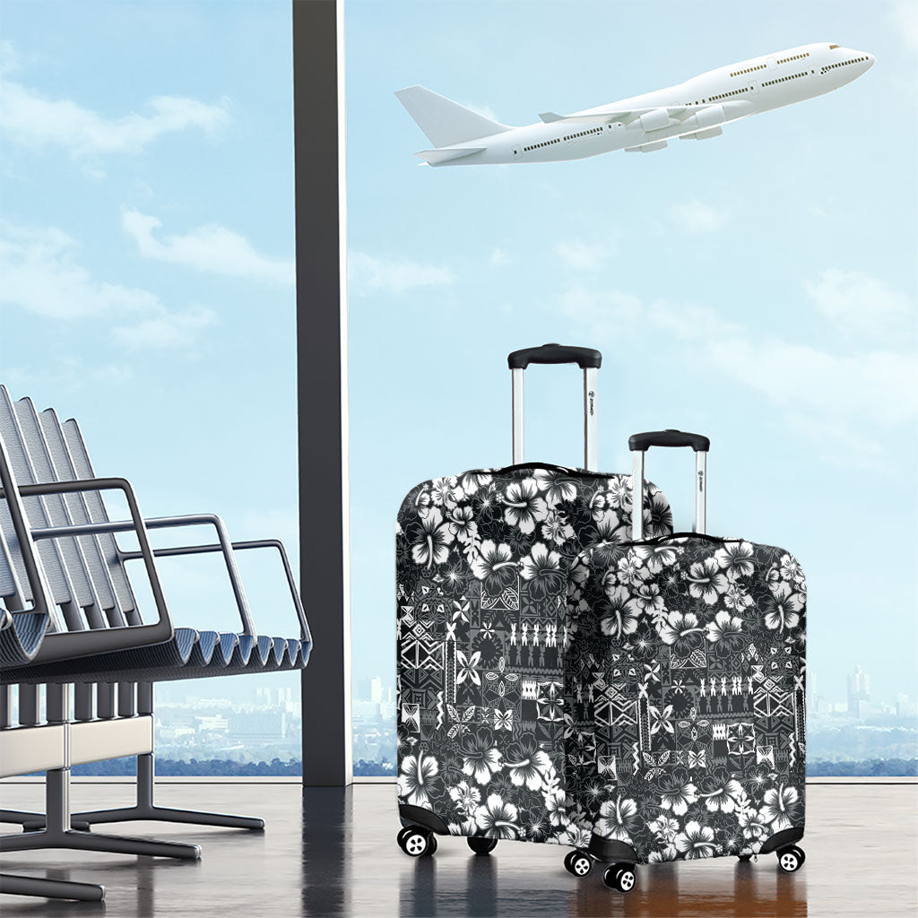 Black Hawaiian Tapa Tribal Hibiscus Luggage Cover