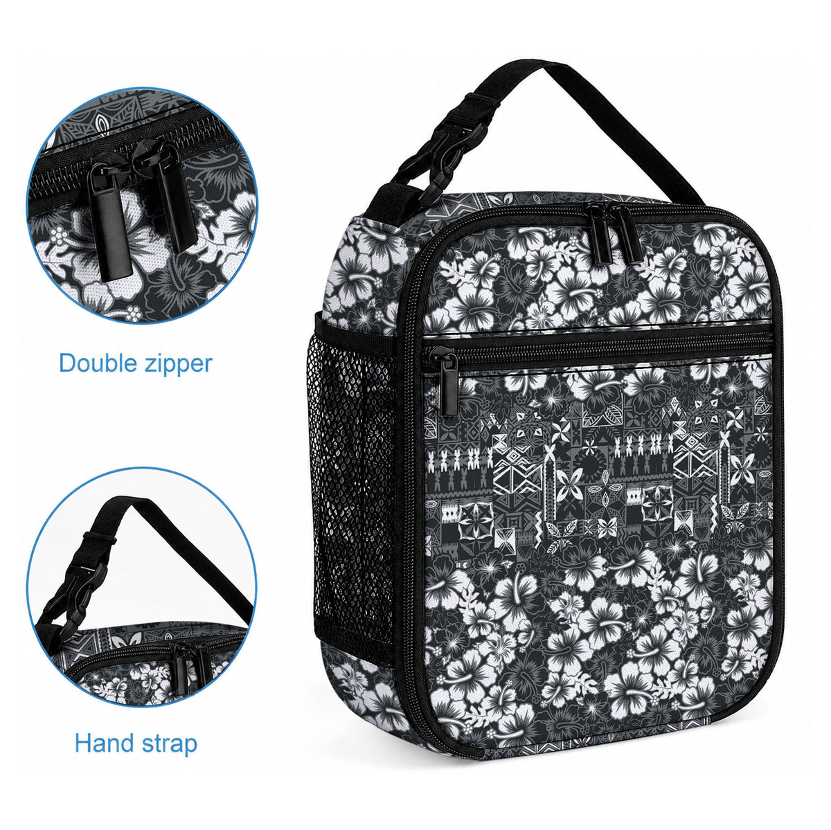 Black Hawaiian Tapa Tribal Hibiscus Lunch Bag LT9 - Polynesian Pride