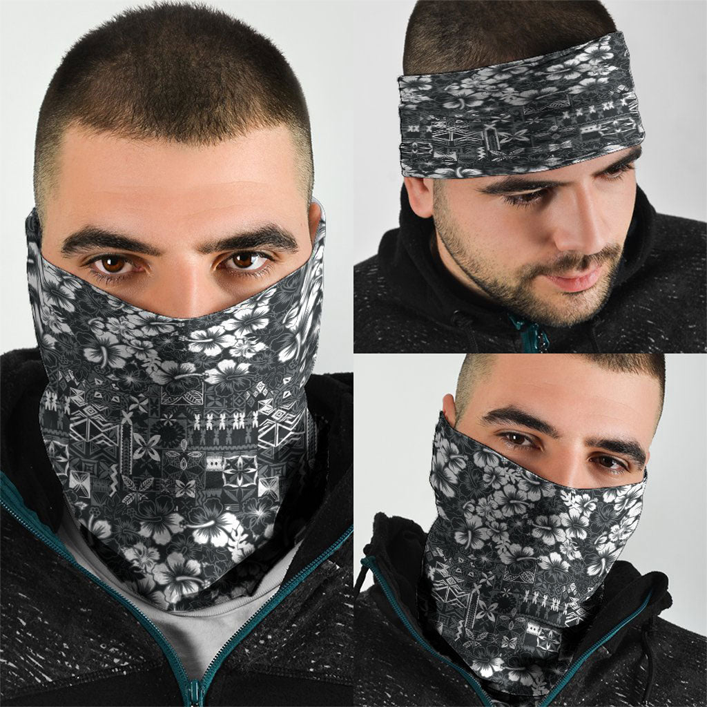 Black Hawaiian Tapa Tribal Hibiscus Neck Gaiter