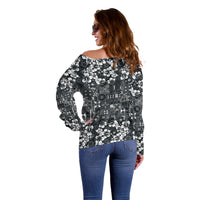 Black Hawaiian Tapa Tribal Hibiscus Off Shoulder Sweater