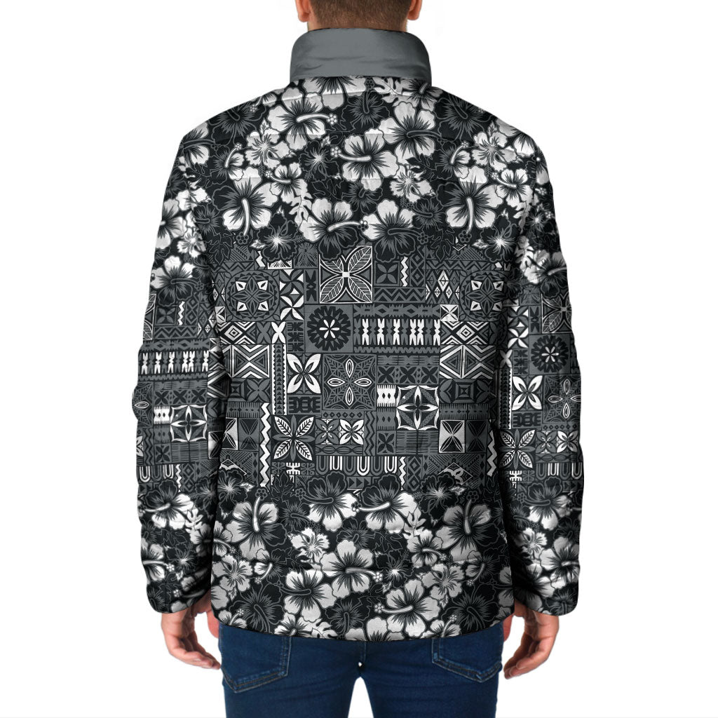 Black Hawaiian Tapa Tribal Hibiscus Padded Jacket