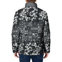 Black Hawaiian Tapa Tribal Hibiscus Padded Jacket
