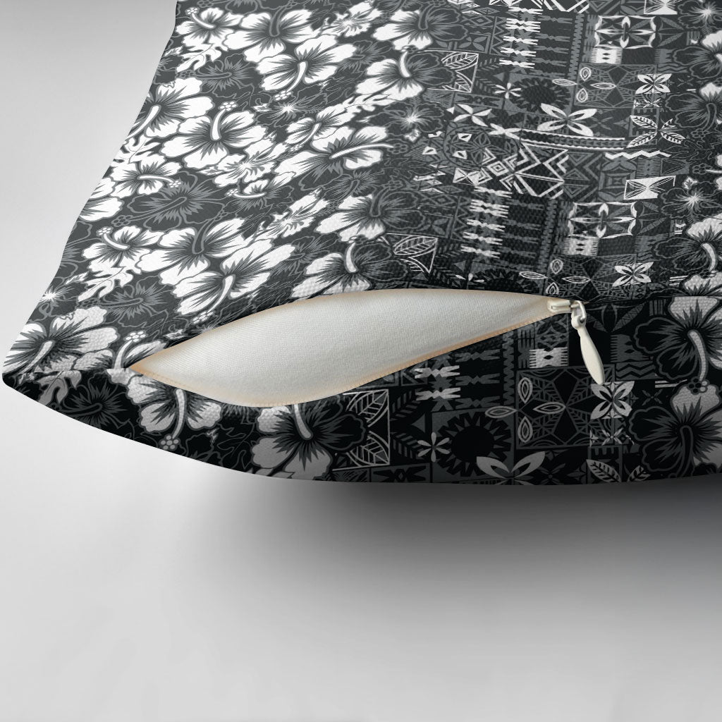 Black Hawaiian Tapa Tribal Hibiscus Pillow Cover