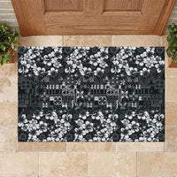 Black Hawaiian Tapa Tribal Hibiscus Rubber Doormat