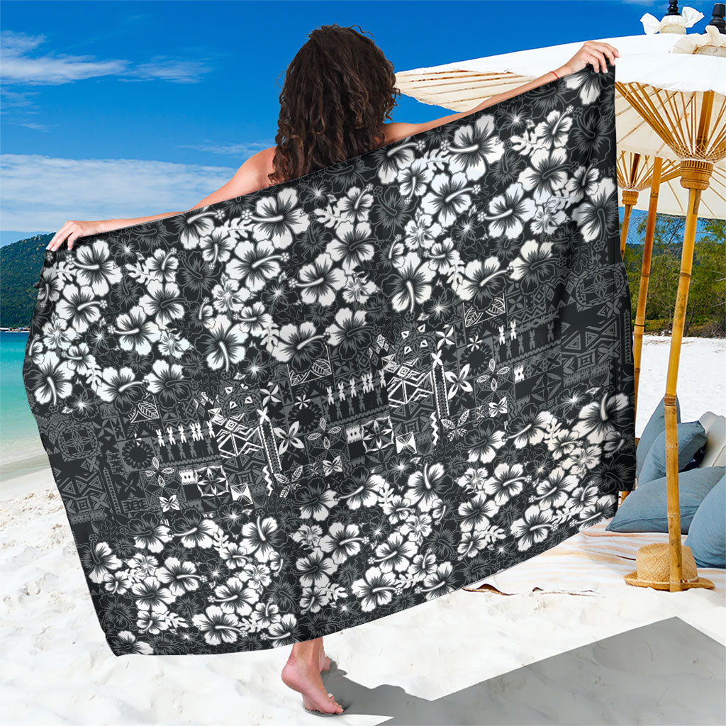 Black Hawaiian Tapa Tribal Hibiscus Sarong