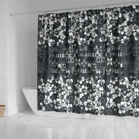 Black Hawaiian Tapa Tribal Hibiscus Shower Curtain