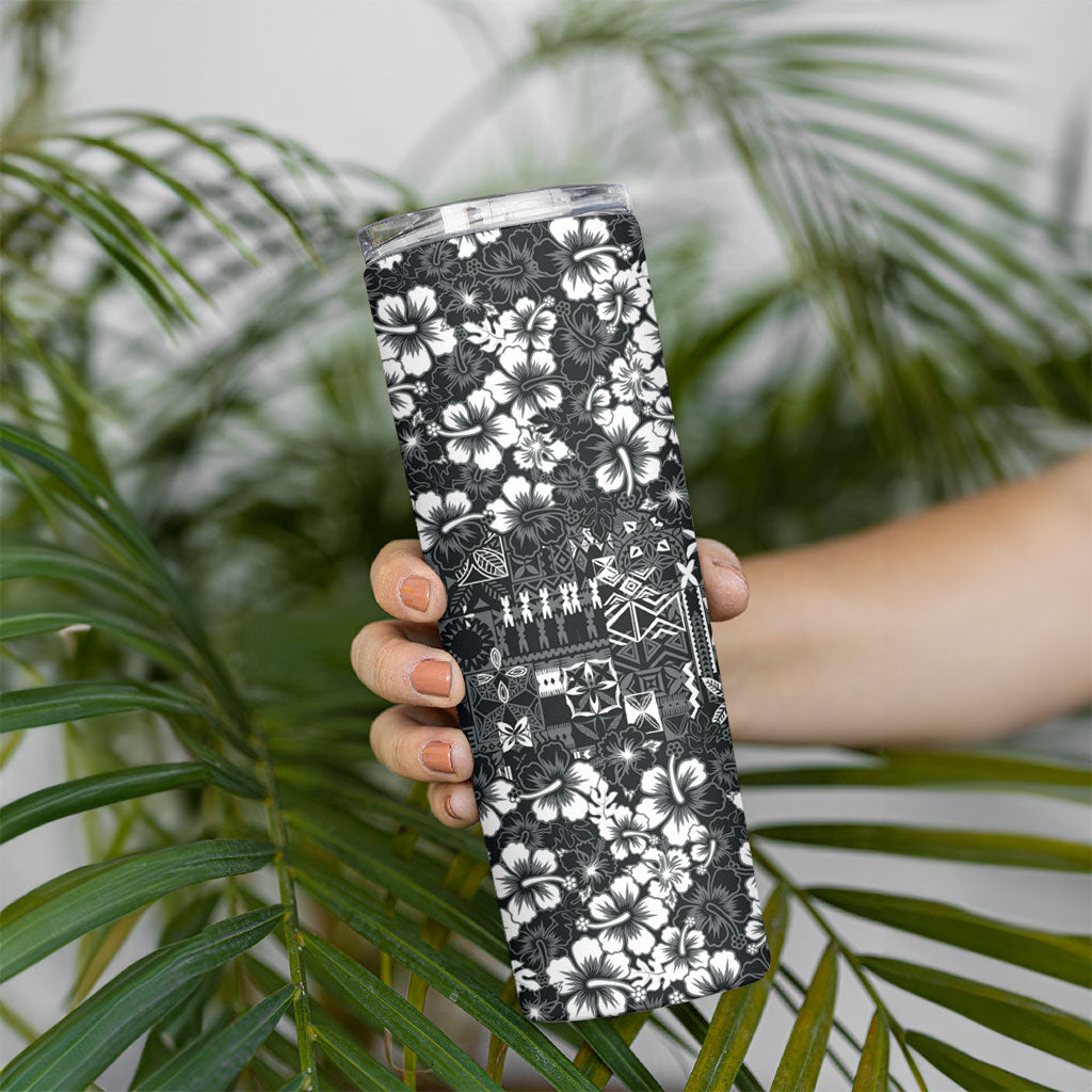 Black Hawaiian Tapa Tribal Hibiscus Skinny Tumbler