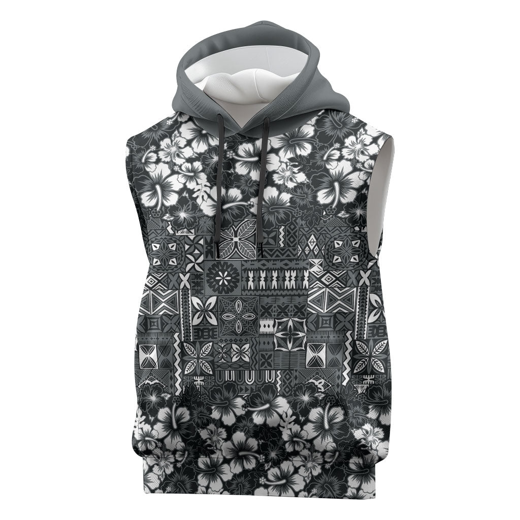 Black Hawaiian Tapa Tribal Hibiscus Sleeveless Hoodie