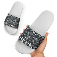 Black Hawaiian Tapa Tribal Hibiscus Slide Sandals