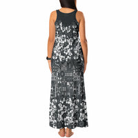 Black Hawaiian Tapa Tribal Hibiscus Tank Maxi Dress