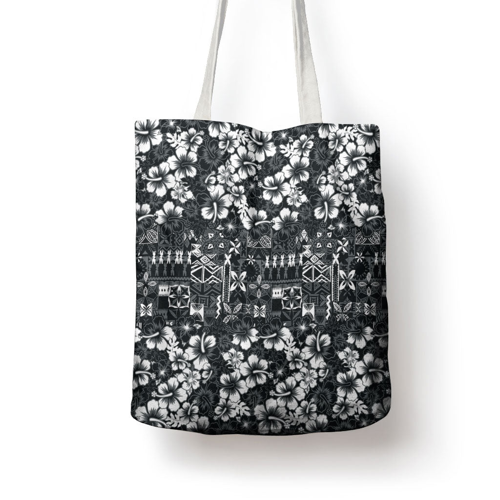 Black Hawaiian Tapa Tribal Hibiscus Tote Bag