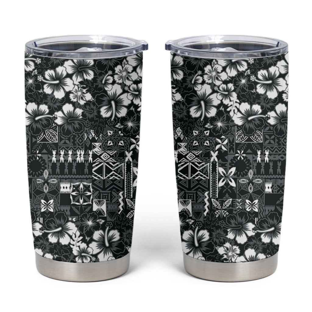 Black Hawaiian Tapa Tribal Hibiscus Tumbler Cup