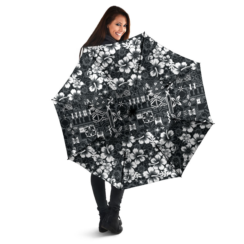 Black Hawaiian Tapa Tribal Hibiscus Umbrella