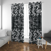 Black Hawaiian Tapa Tribal Hibiscus Window Curtain