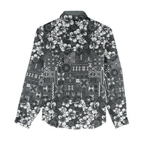 Black Hawaiian Tapa Tribal Hibiscus Women Casual Shirt
