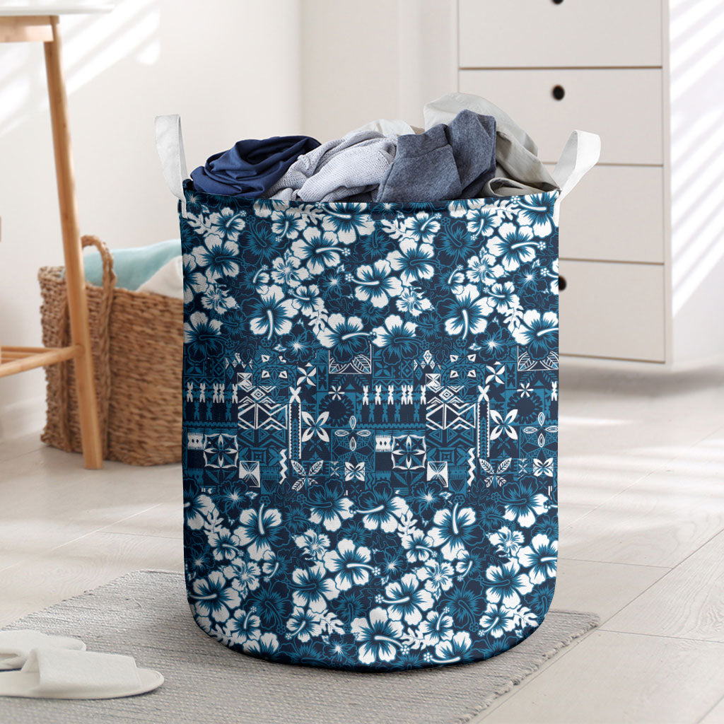 Blue Hawaiian Tapa Tribal Hibiscus Laundry Basket