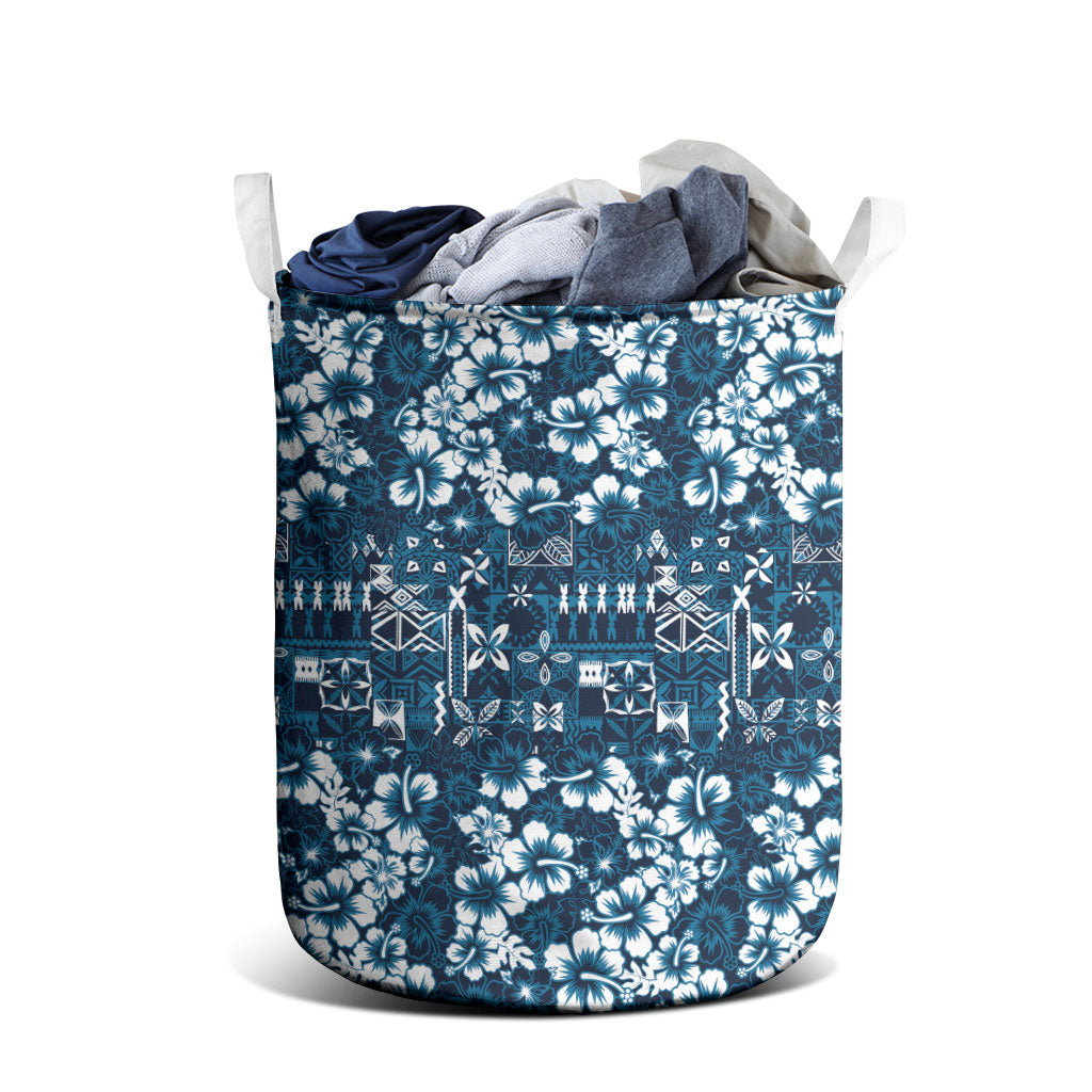 Blue Hawaiian Tapa Tribal Hibiscus Laundry Basket