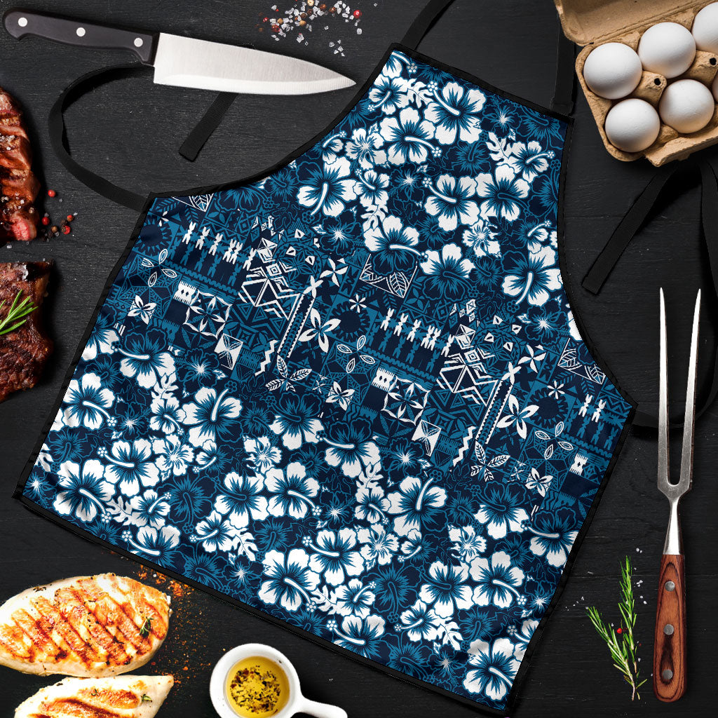 Blue Hawaiian Tapa Tribal Hibiscus Apron