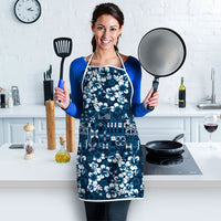 Blue Hawaiian Tapa Tribal Hibiscus Apron