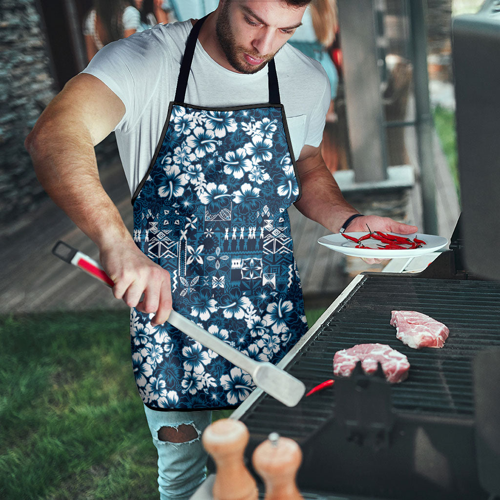 Blue Hawaiian Tapa Tribal Hibiscus Apron