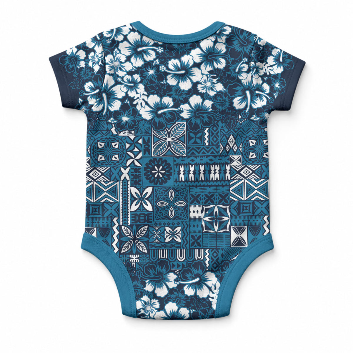 Blue Hawaiian Tapa Tribal Hibiscus Baby Onesie LT9 - Polynesian Pride